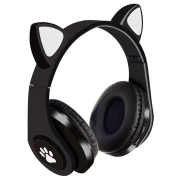 Bluetooth 5.0 LED RGB Over-Ear Wireless Kopfhörer für Kinder mit Katzenohren Schwarz