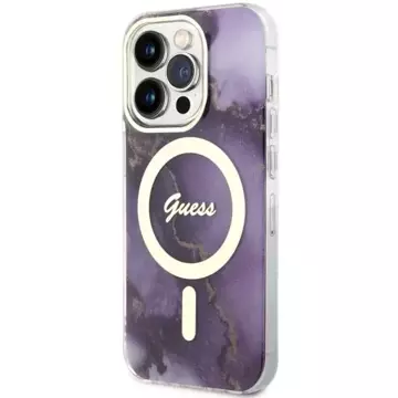 Built on Guess Phone GUHMP14LHTMRSU für Apple iPhone 14 Pro 6,1" Lila/Lila Hardcase Golden Marble MagSafe