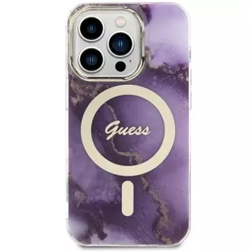 Built on Guess Phone GUHMP14LHTMRSU für Apple iPhone 14 Pro 6,1" Lila/Lila Hardcase Golden Marble MagSafe