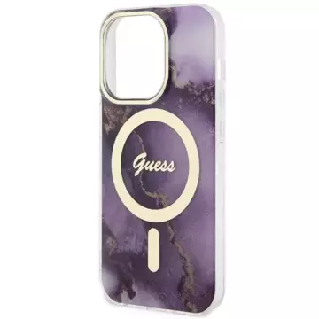 Built on Guess Phone GUHMP14LHTMRSU für Apple iPhone 14 Pro 6,1" Lila/Lila Hardcase Golden Marble MagSafe