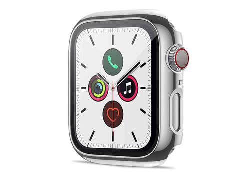 Case Alogy 2in1 Cover mit Glas für Apple Watch 4/5/6 / SE 44mm Silber