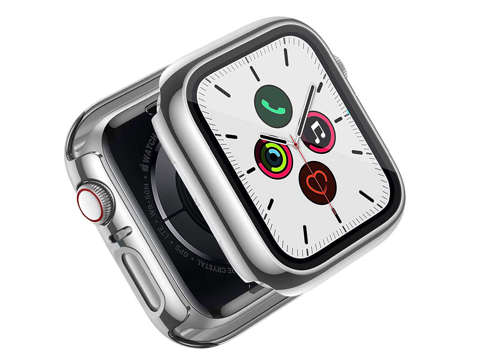 Case Alogy 2in1 Cover mit Glas für Apple Watch 4/5/6 / SE 44mm Silber