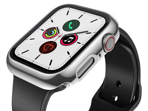 Case Alogy 2in1 Cover mit Glas für Apple Watch 4/5/6 / SE 44mm Silber