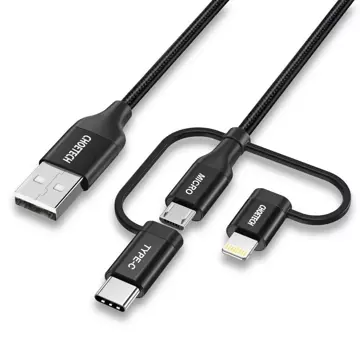 Choetech 3in1 USB Kabel MFI Lightning / USB Type C / Micro USB (Laden 3A / Datenübertragung 480 Mbit/s) 1,2 m schwarz (IP0030-BK)