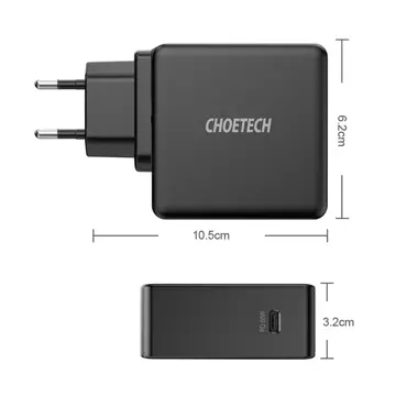 Choetech Fast USB Typ C PD Ladegerät 60W 3A Schwarz (Q4004-EU)