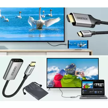 Choetech USB Typ C - HDMI 2.0 HUB Adapterkit (3840 x 2160 @ 60Hz) grau (HUB-H12) USB Typ C - HDMI Kabel (3840 x 2160 @ 60Hz) 2m grau (CH0021)