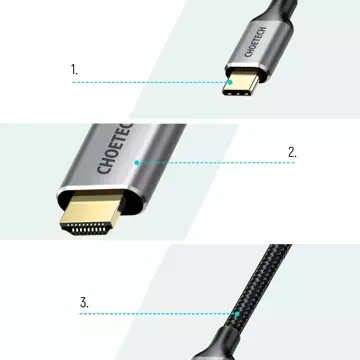 Choetech USB Typ C - HDMI 2.0 HUB Adapterkit (3840 x 2160 @ 60Hz) grau (HUB-H12) USB Typ C - HDMI Kabel (3840 x 2160 @ 60Hz) 2m grau (CH0021)