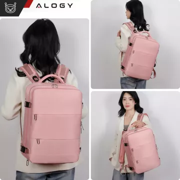 Damen-Reise-Laptop-Rucksack für Koffer, Gepäck, Flugzeug, Arbeit, Schule, 45 x 30 x 20 cm, Alogy Pink