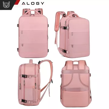 Damen-Reise-Laptop-Rucksack für Koffer, Gepäck, Flugzeug, Arbeit, Schule, 45 x 30 x 20 cm, Alogy Pink