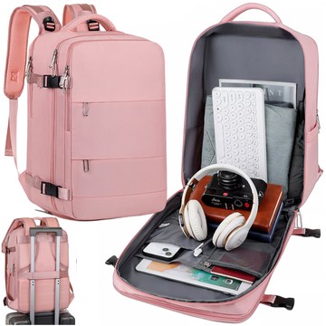 Damen-Reise-Laptop-Rucksack für Koffer, Gepäck, Flugzeug, Arbeit, Schule, 45 x 30 x 20 cm, Alogy Pink