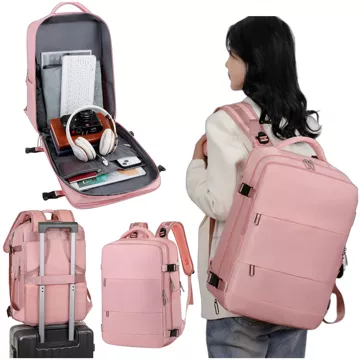 Damen-Reise-Laptop-Rucksack für Koffer, Gepäck, Flugzeug, Arbeit, Schule, 45 x 30 x 20 cm, Alogy Pink