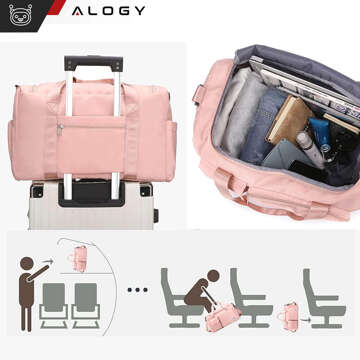 Damen-Sport-Umhängetasche für das Fitnessstudio, für das Flugzeug, Handgepäck, 44x26, rosa Stofftraining Alogy Pink