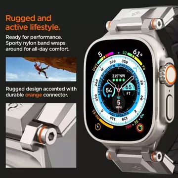 Das Spigen Durapro Armor-Armband für die Apple Watch 4 / 5 / 6 / 7 / 8 / 9 / Se / Ultra 1 / 2 (42 / 44 / 45 / 49 mm) ist eine Kombination aus modernen Materialien, die Haltbarkeit und Stil vereinen und so ein Unikat schaffen Zubehör für Ihre Smartwatch.