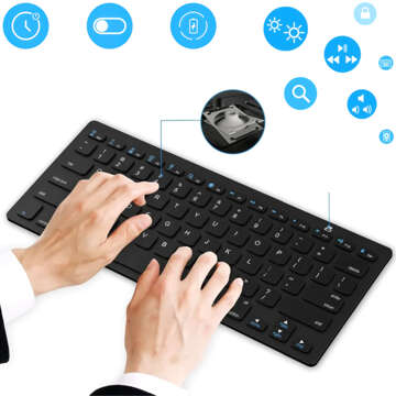 Drahtlose Bluetooth BT 3.0-Tastatur, universell für iPad iMac iOS Android Windows Slim Schwarz