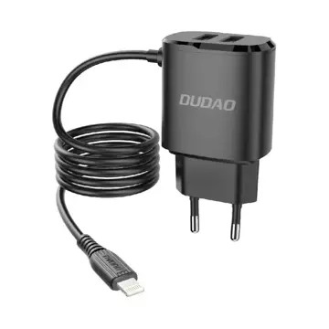 Dudao 2x USB Wandladegerät mit eingebautem 12W Lightning Kabel schwarz (A2ProL schwarz)