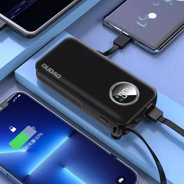 Dudao Powerbank 10000mAh 1xUSB-A / 1xUSB-C 22,5W mit integriertem Kabel 1xLightning / 1xUSB-C schwarz (K15sB)