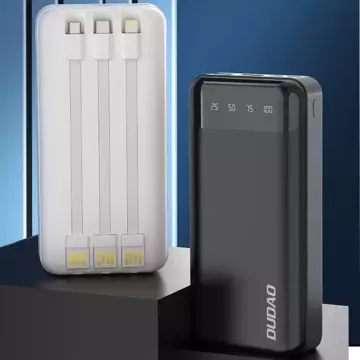 Dudao geräumige Powerbank mit 3 eingebauten Kabeln 20000mAh USB Type C Micro USB Lightning schwarz (Dudao K6Pro)