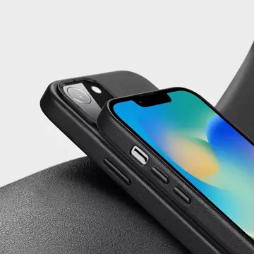 Dux Ducis Grit Ledertasche für iPhone 14 Elegante Kunstlederhülle (MagSafe-kompatibel) Schwarz