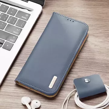 Dux Ducis Hivo Leather Flip Cover Echtleder Geldbörse für Karten und Dokumente Samsung Galaxy S22 (S22 Plus) Blau