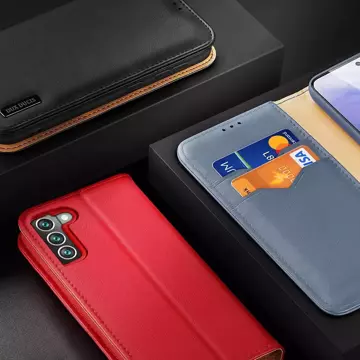 Dux Ducis Hivo Leather Flip Cover Echtleder Geldbörse für Karten und Dokumente Samsung Galaxy S22 (S22 Plus) rot