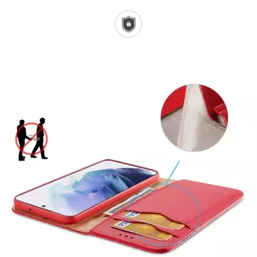 Dux Ducis Hivo Leather Flip Cover Echtleder Geldbörse für Karten und Dokumente Samsung Galaxy S22 (S22 Plus) rot