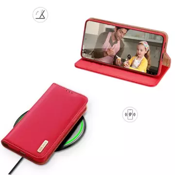 Dux Ducis Hivo Leather Flip Cover Echtleder Geldbörse für Karten und Dokumente Samsung Galaxy S22 (S22 Plus) rot