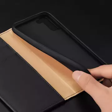 Dux Ducis Hivo Leather Flip Cover Echtleder Geldbörse für Karten und Dokumente Samsung Galaxy S22 (S22 Plus) schwarz