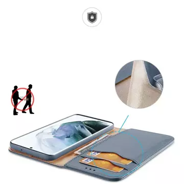 Dux Ducis Hivo Leather Flip Cover Echtleder Geldbörse für Karten und Dokumente Samsung Galaxy S22 Ultra Blau