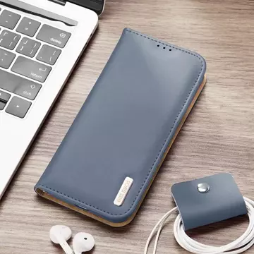 Dux Ducis Hivo Leather Flip Cover Echtleder Geldbörse für Karten und Dokumente Samsung Galaxy S22 Ultra Blau