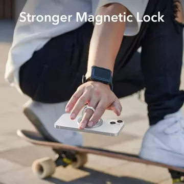 ESR HaloLock magnetischer MagSafe-Ringständer für ein silbernes Finger-Telefon