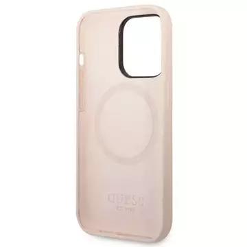 Eti na telefon Guess GUHMP14XSBPLP für Apple iPhone 14 Pro Max 6,7" różowy/pink Hard Case Silicone Logo Plate MagSafe