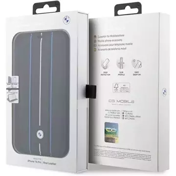 Etui BMW BMBKP14L22RVSK für Apple iPhone 14 Pro 6,1" Bücherregal Leather Stamp Blue Lines