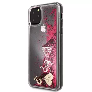 Etui Guess GUHCN65GLHFLRA für iPhone 11 Pro Max Himbeer-Hartschale Glitzerherzen