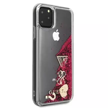 Etui Guess GUHCN65GLHFLRA für iPhone 11 Pro Max Himbeer-Hartschale Glitzerherzen