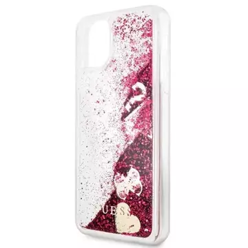 Etui Guess GUHCN65GLHFLRA für iPhone 11 Pro Max Himbeer-Hartschale Glitzerherzen