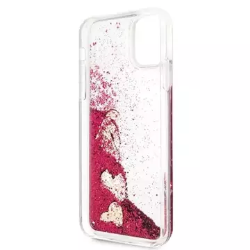 Etui Guess GUHCN65GLHFLRA für iPhone 11 Pro Max Himbeer-Hartschale Glitzerherzen