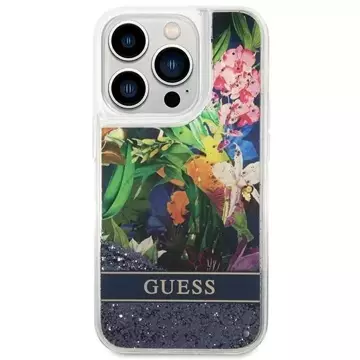 Etui Guess GUHCP14LLFLSB für Apple iPhone 14 Pro 6,1" niebieski/blue Hardcase Flower Liquid Glitter