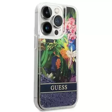 Etui Guess GUHCP14LLFLSB für Apple iPhone 14 Pro 6,1" niebieski/blue Hardcase Flower Liquid Glitter