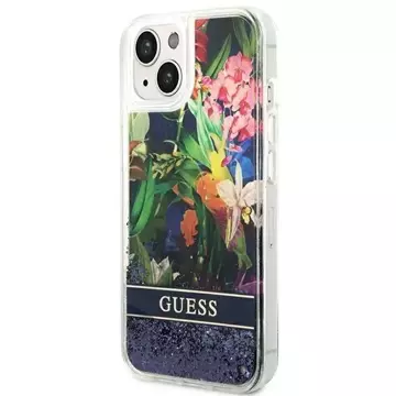 Etui Guess GUHCP14SLFLSB für Apple iPhone 14 6,1" niebieski/blue Hardcase Flower Liquid Glitter