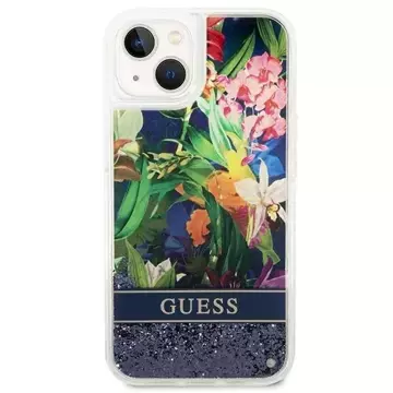 Etui Guess GUHCP14SLFLSB für Apple iPhone 14 6,1" niebieski/blue Hardcase Flower Liquid Glitter