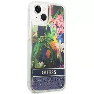 Etui Guess GUHCP14SLFLSB für Apple iPhone 14 6,1" niebieski/blue Hardcase Flower Liquid Glitter