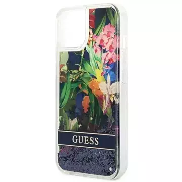 Etui Guess GUHCP14SLFLSB für Apple iPhone 14 6,1" niebieski/blue Hardcase Flower Liquid Glitter