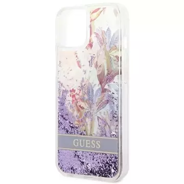 Etui Guess GUHCP14SLFLSU für Apple iPhone 14 6,1" fioletowy/lila Hardcase Flower Liquid Glitter