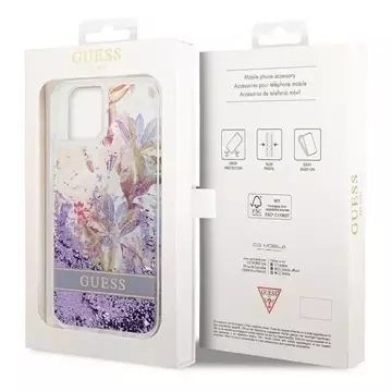 Etui Guess GUHCP14SLFLSU für Apple iPhone 14 6,1" fioletowy/lila Hardcase Flower Liquid Glitter