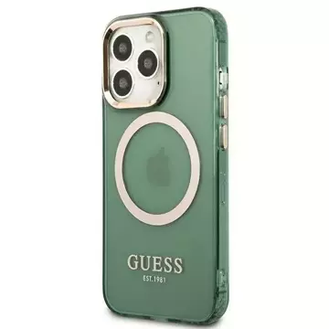 Etui Guess GUHMP13LHTCMA für Apple iPhone 13 Pro / 13 6,1" Zielony/Khaki Hard Case Gold Outline Translucent MagSafe