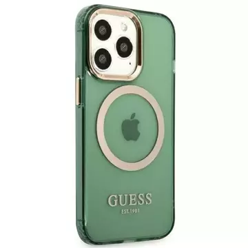 Etui Guess GUHMP13LHTCMA für Apple iPhone 13 Pro / 13 6,1" Zielony/Khaki Hard Case Gold Outline Translucent MagSafe