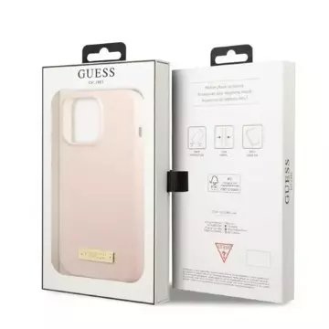 Etui Guess GUHMP13LSPLP für Apple iPhone 13 Pro / 13 6,1" różowy/pink Hard Case Silicone Logo Plate MagSafe