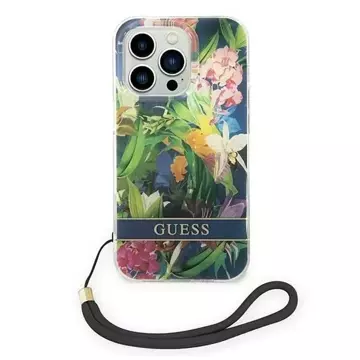 Etui Guess GUOHCP14XHFLSB iPhone 14 Pro Max 6,7" niebieski/blue Hardcase Flower Strap