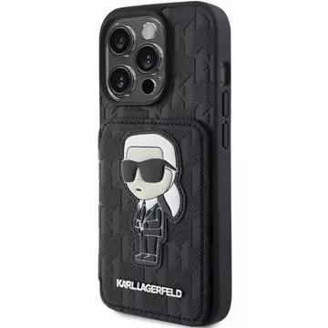 Etui Karl Lagerfeld KLHCP15LSAKKNSCK für iPhone 15 Pro 6,1" czarny/schwarz Hardcase Saffiano Cardslots und Stand Monogram Ikonik Patch