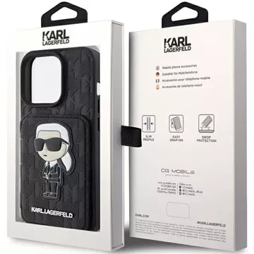 Etui Karl Lagerfeld KLHCP15LSAKKNSCK für iPhone 15 Pro 6,1" czarny/schwarz Hardcase Saffiano Cardslots und Stand Monogram Ikonik Patch